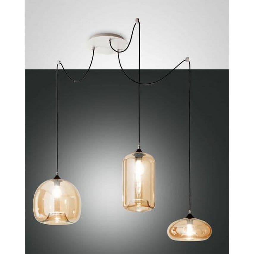 Fabas Luce Fiona Cluster Pendant Ceiling Light Amber Glass, E27