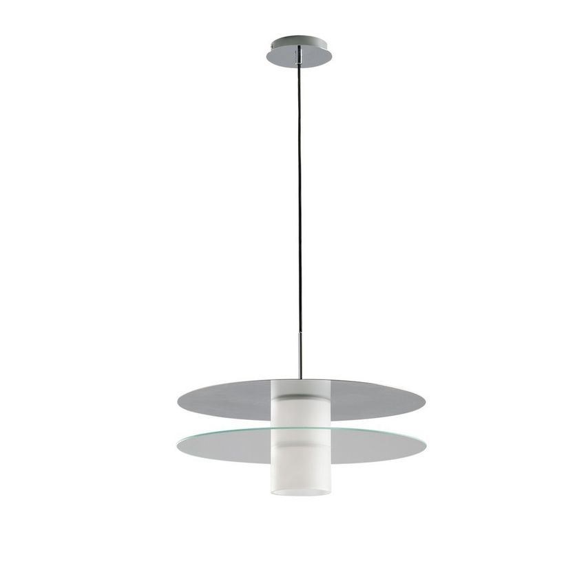 Fan Europe Record Double Disc Pendant, Tinted Glass, Chrome, Opal, E27