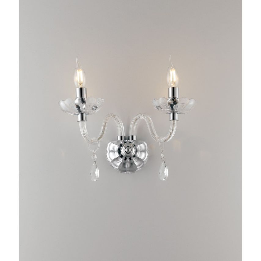 Fan Europe Riflesso Twin 2 Light Candle Wall Light Chrome, Crystal 40x35x18cm