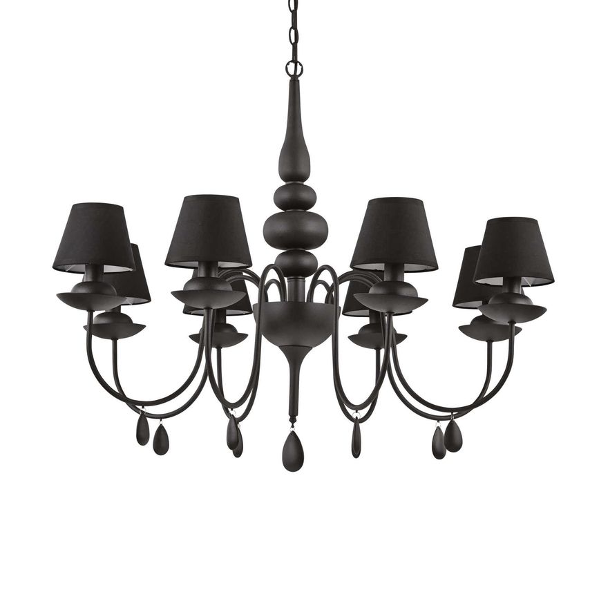 Ideal Lux Lighting Blanche 8 Light Multi Arm Chandelier Black Finish, E14