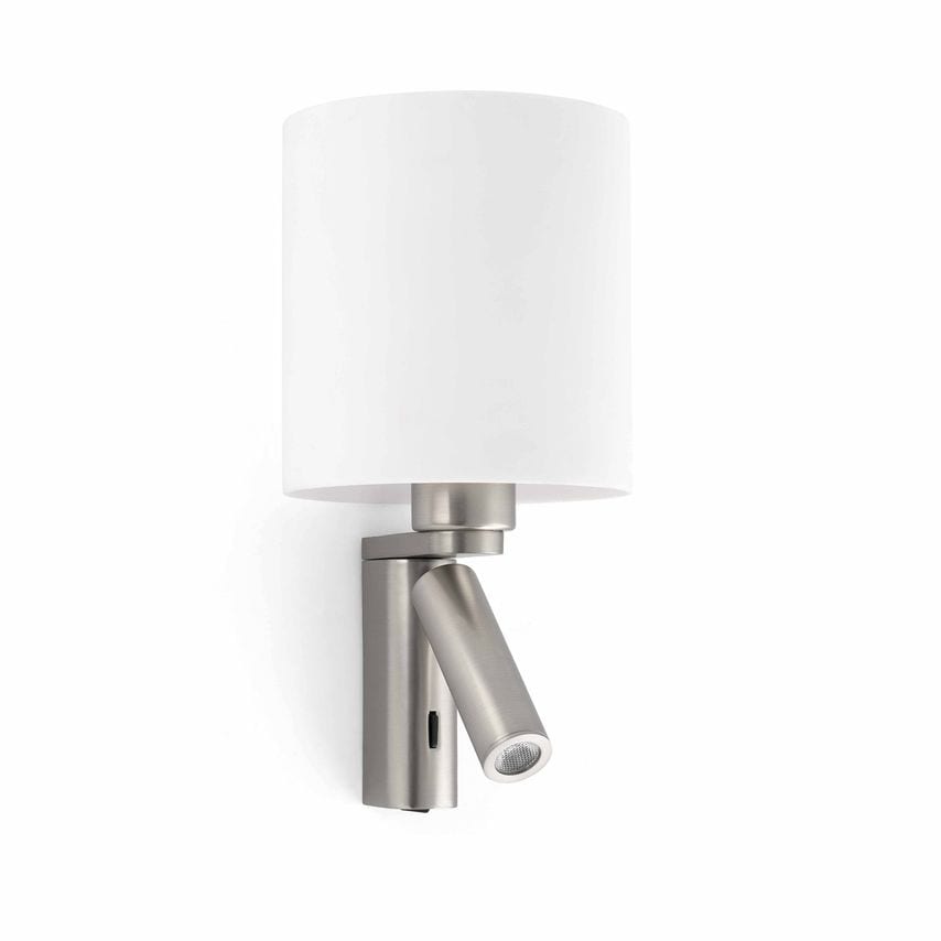 Faro Lighting Rob 1 Light Indoor Wall Reading Light White, Satin Nickel with Sha