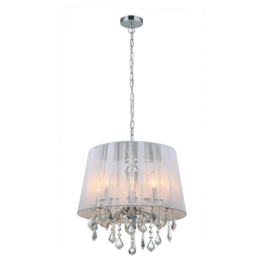 Italux Lighting Hanging Pendant Chrome, White 5 Light with White Cloth Shade, E1