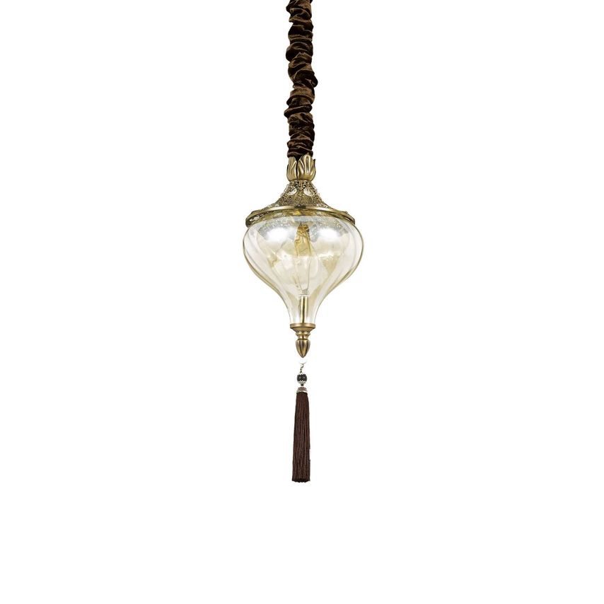 Ideal Lux Lighting Harem 1 Light Ceiling Pendant Antique Brass, Amber, Glass, E2