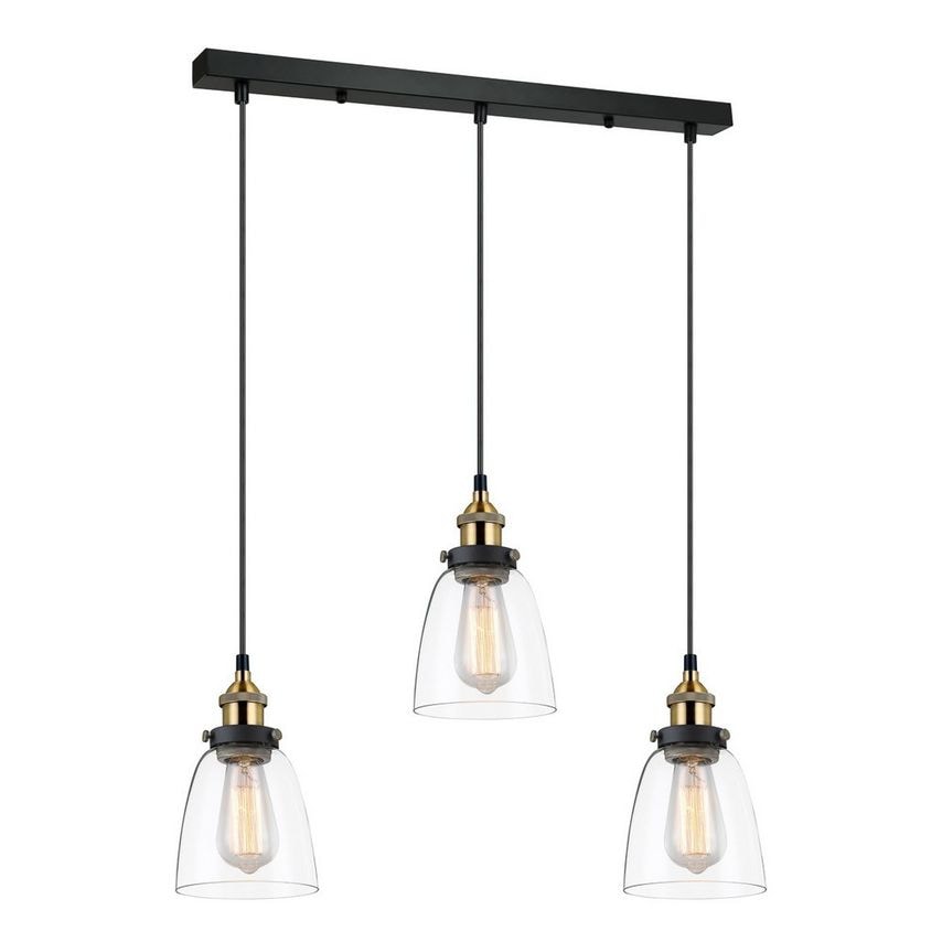 Italux Lighting Industrial and Retro Hanging Pendant Black, Gold 3 Light with Cl