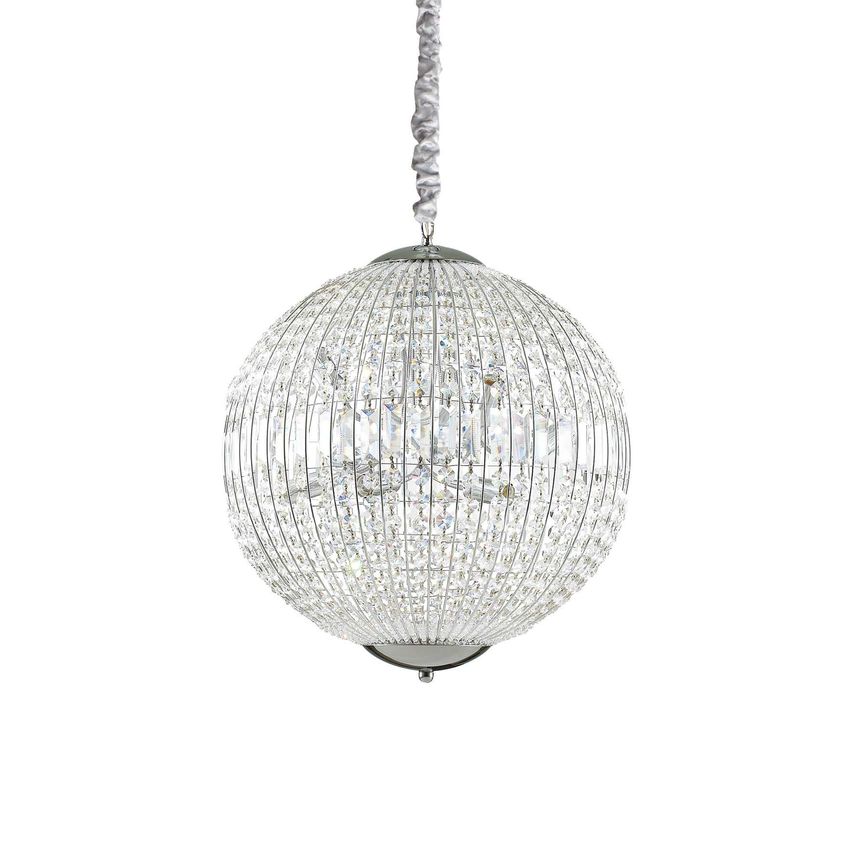 Ideal Lux Lighting Luxor 8 Light Medium Ceiling Pendant Chrome with Crystals, G9