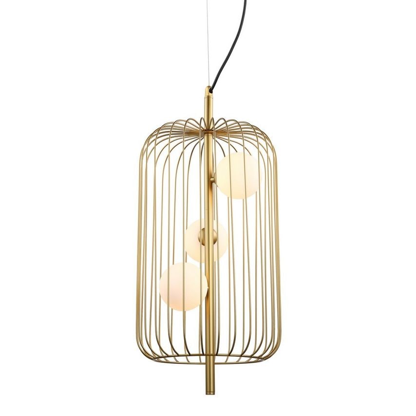 Italux Lighting Modern Hanging Pendant Golden 3 Light with Gold, White Shade, G9