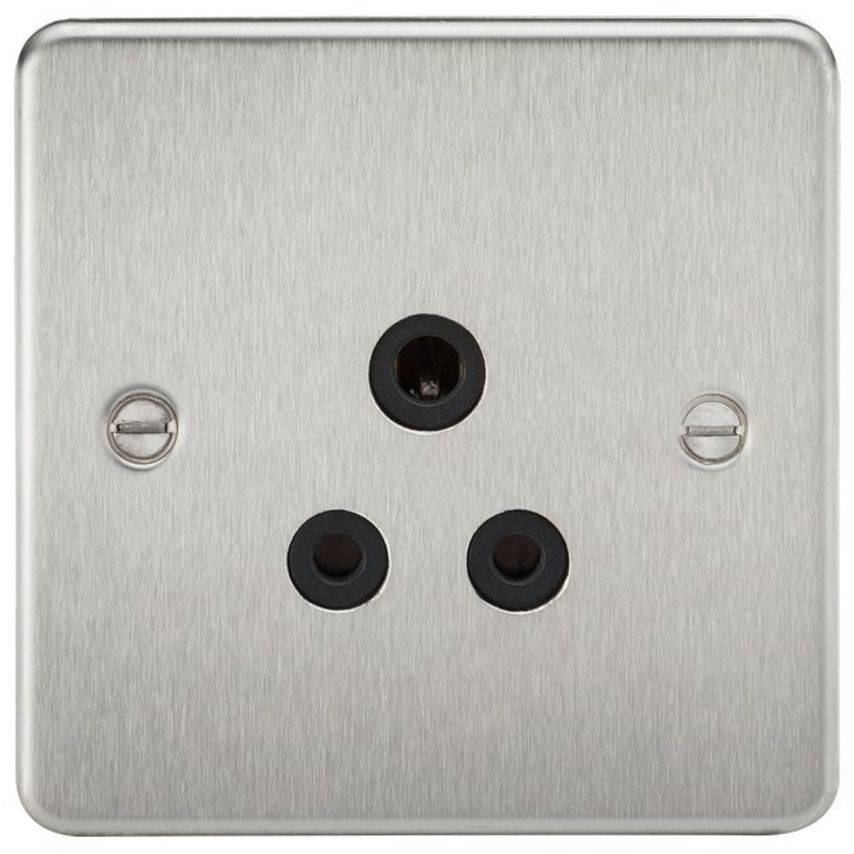 Knightsbridge Flat Plate 13A DP Switched Socket - Brushed Chrome with Black Insert