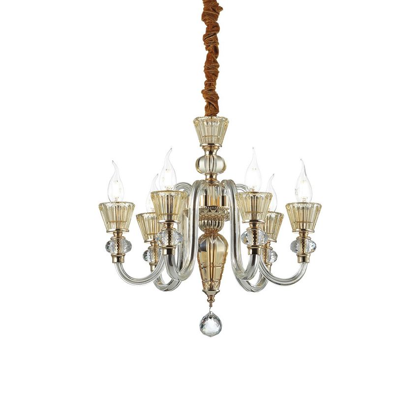 Ideal Lux Lighting Strauss 6 Light Chandelier Rose Gold Finish, E14