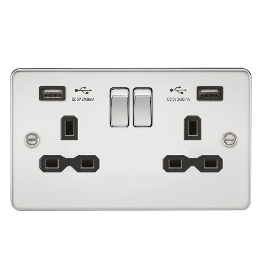 Knightsbridge Knightsbridge Flat Plate 13A 2G Switched Socket with Dual Usb Char