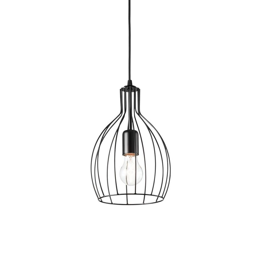 Ideal Lux Lighting Ampolla 1 Light Ceiling Pendant Matt Black Cage Style, E27 -
