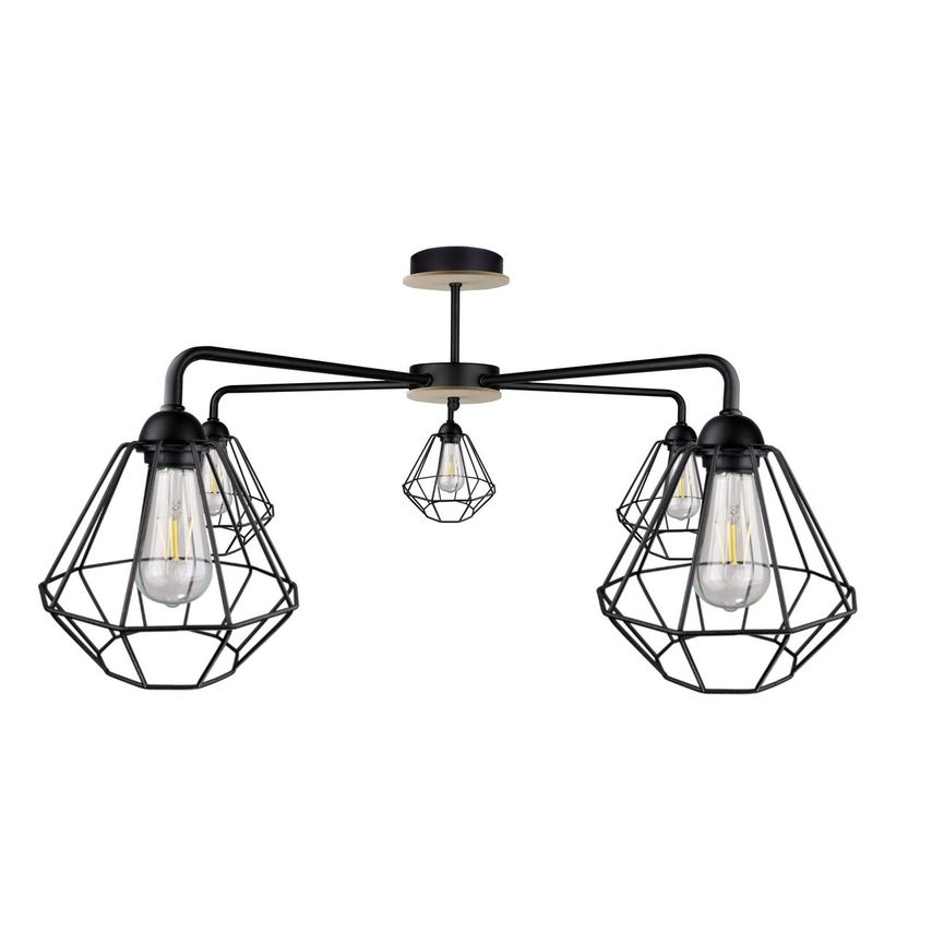 Keter Foskal Semi Flush Light Black, Wood, 70cm, 5x E27