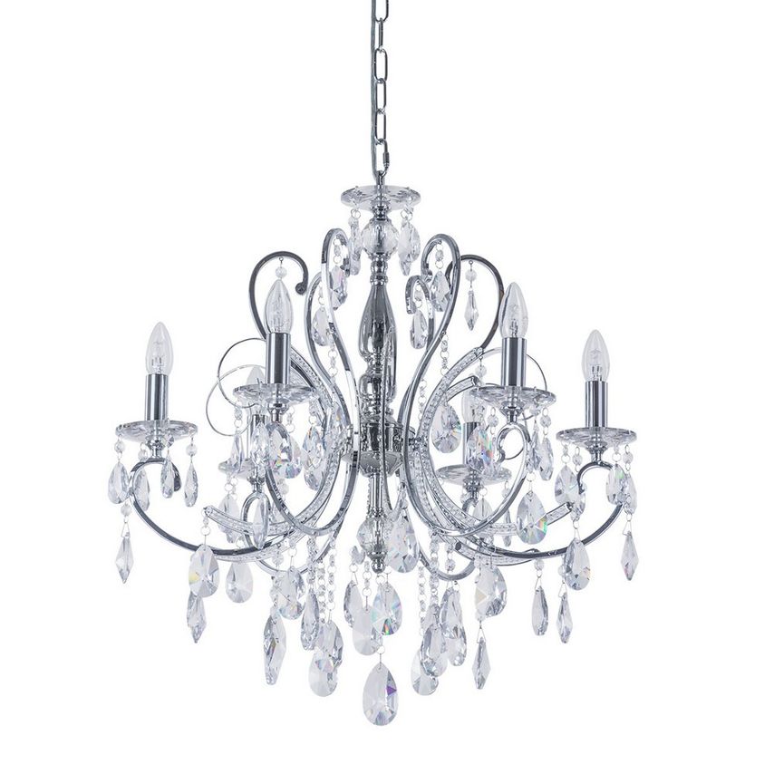 Italux Lighting Classic Chandeliers Chrome 6 Light with Crystal Shade, E14