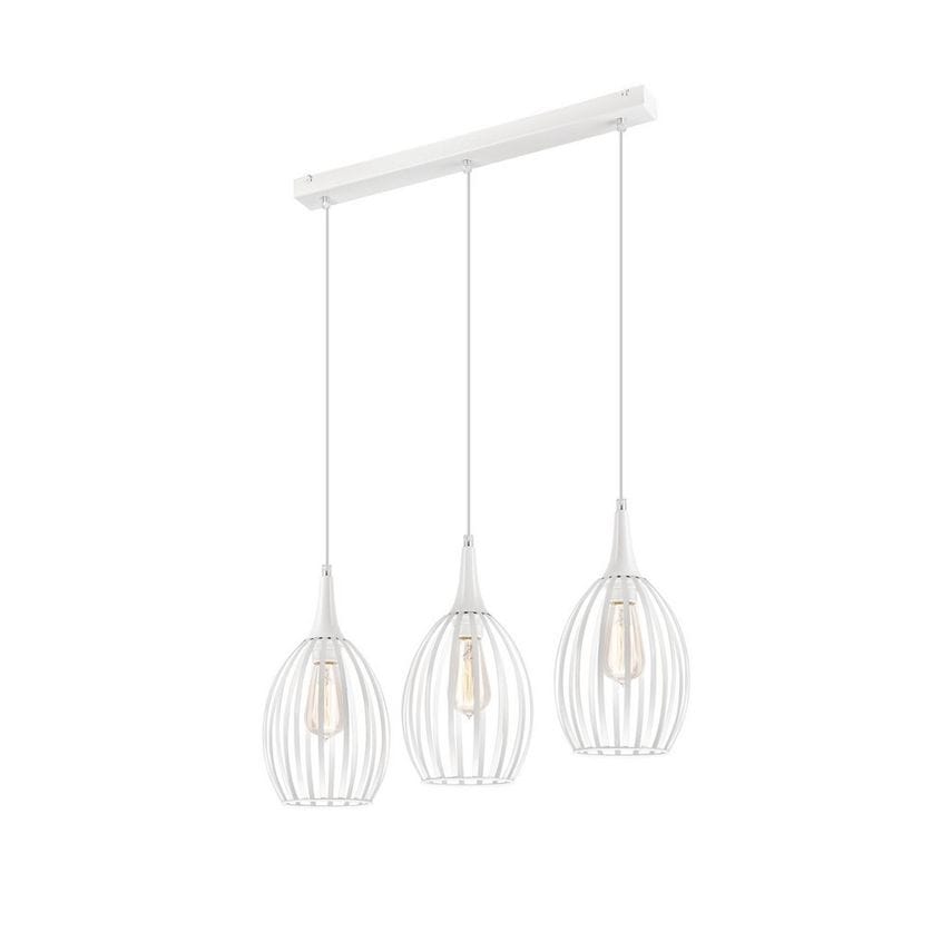Lamkur Lighting Vincent Wire Frame Pendant Ceiling Light White, 3x E27
