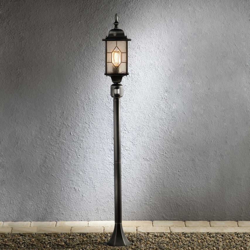 Konstsmide Milano Outdoor Modern Single Bollard Post Black, Silver with Motion S