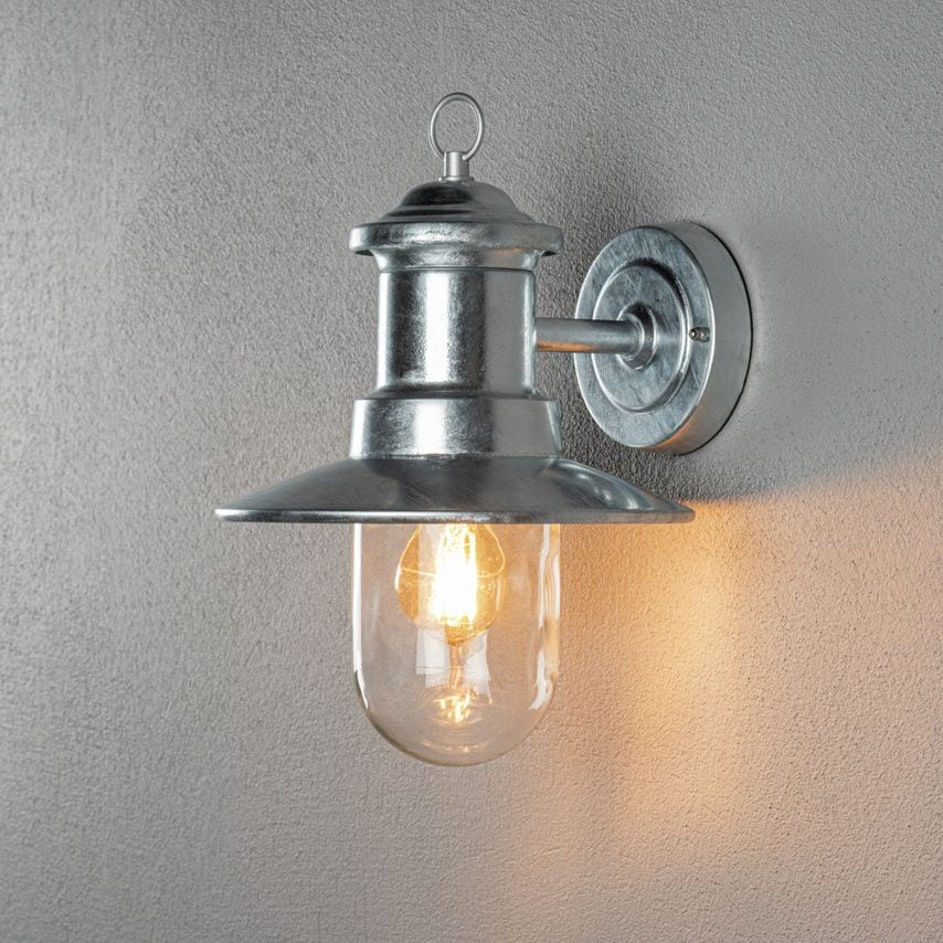 Konstsmide Napoli Outdoor Classic Dome Wall Light Galvanised Clear Glass E27, IP