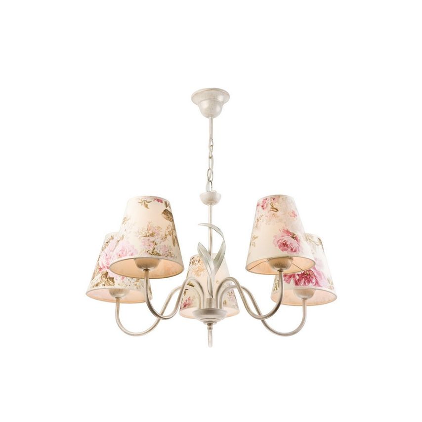 Lamkur Lighting Aleksis Multi Arm Pendant Ceiling Light with Fabric Shades, Whit