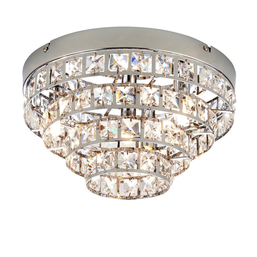 Endon Motown 4 Light Flush Ceiling Light Chrome, Clear Crystal (K5) Glass, G9