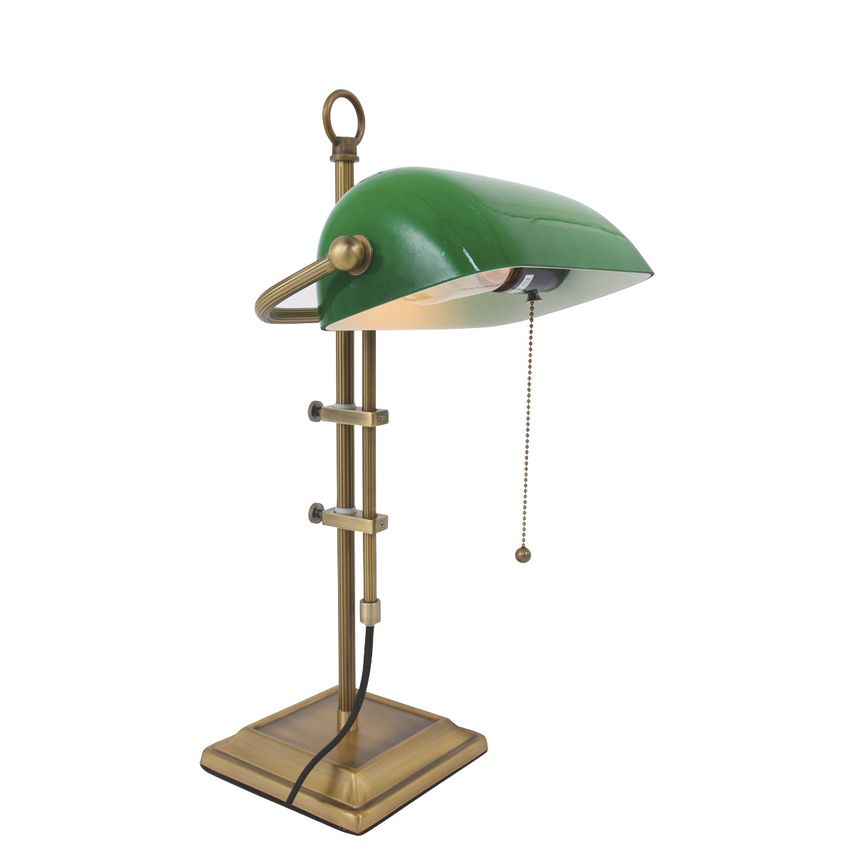 Sienna Ancilla Bankers Table Lamp Bronze Brushed, Glass Shiny Green