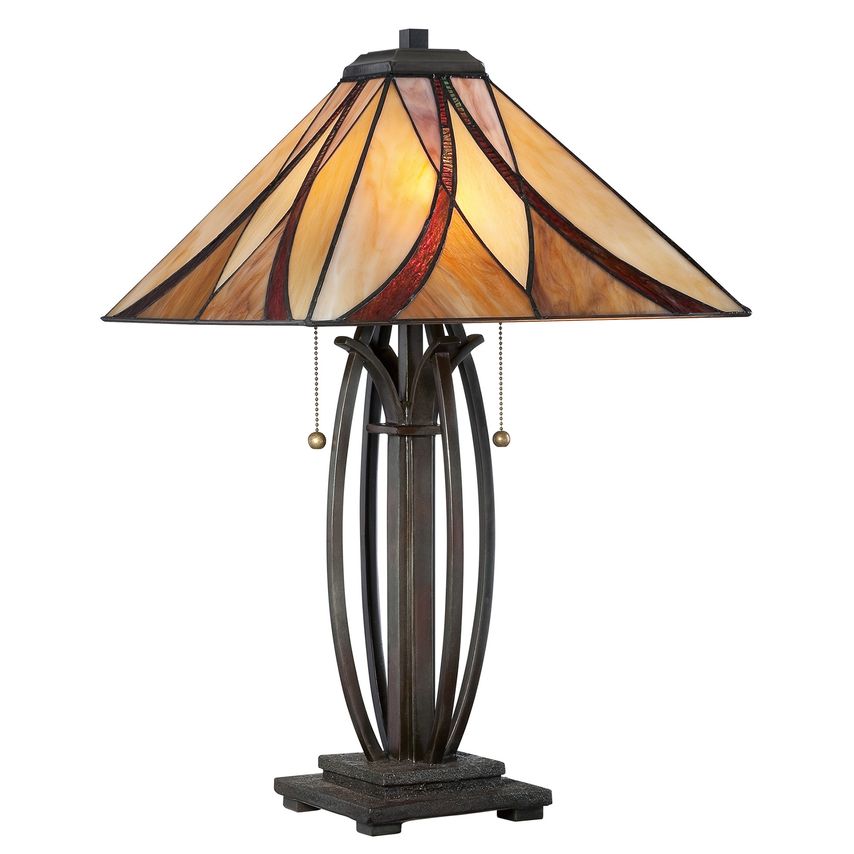 Elstead Lighting Asheville 2 Light Table Lamp Bronze, Tiffany Glass, E27