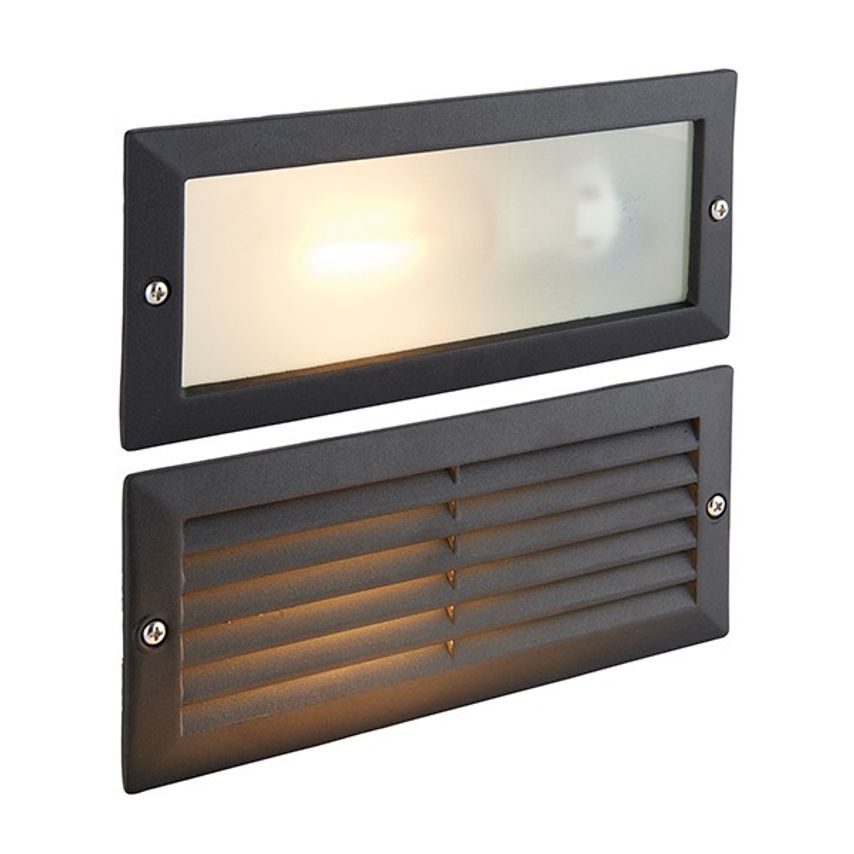 Eco Outdoor Plain & Louvre IP44 40W Textured Black Paint & Frosted Glass
