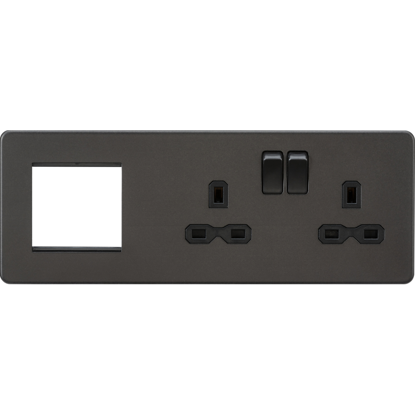 Screwless 13A 2G DP Socket with 2G Modular Combination Plate - Smoked Bronze 230V IP20