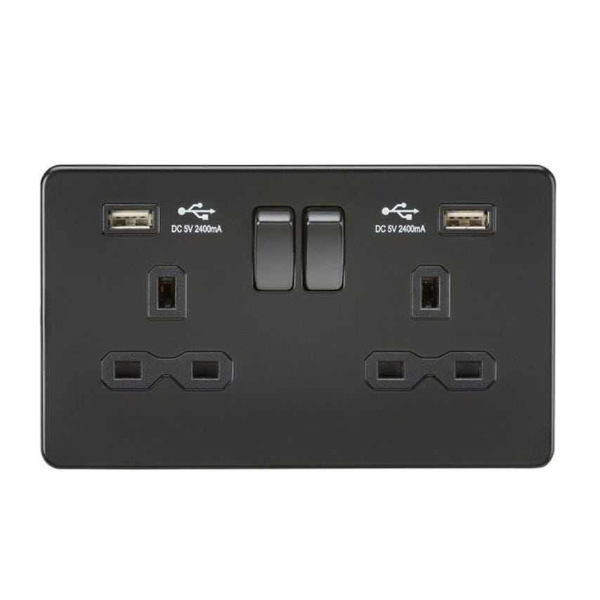 Netlighting Knightsbridge 13A 2G Switched Socket with Dual Usb Charger (2.4A) -