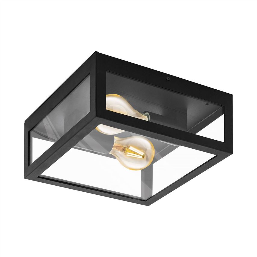 Eglo Lighting Alamonte 2 Light Outdoor Flush Ceiling Light Black IP44, E27 - Uk