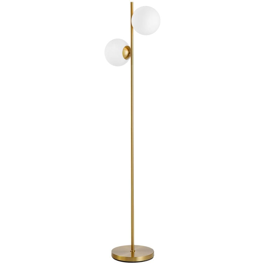 HOMCOM 2 Glass Shade Floor Lamp Metal Pole Modern Decorative w/Floor Switch Gold
