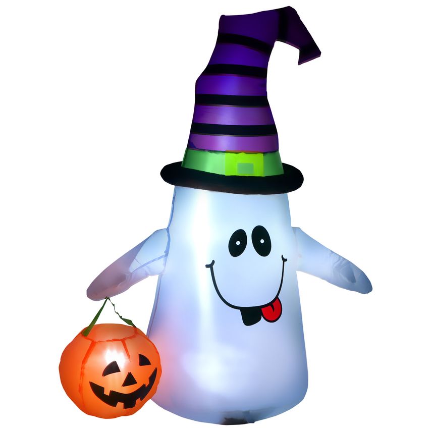 HOMCOM 1.2m Witch Ghost Halloween Inflatable Decoration w/Lights Fan Outdoor Fun