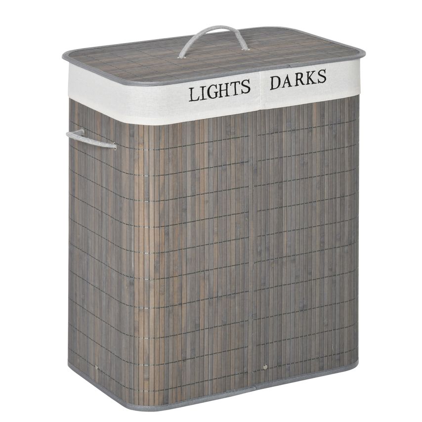 HOMCOM 100L Laundry Basket 2 Compartment Flip Lid Removable Lining Handles, Grey