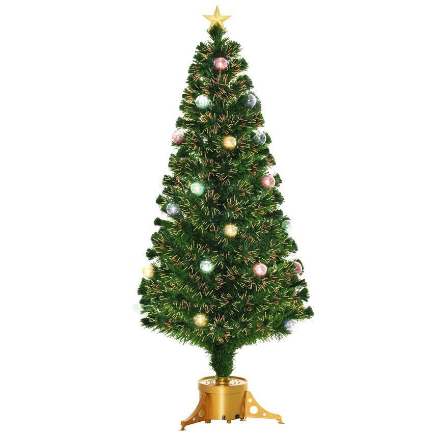 HOMCOM 5FT Prelit Artificial Christmas Tree Fiber Optic Xmas Tree w/Golden Stand