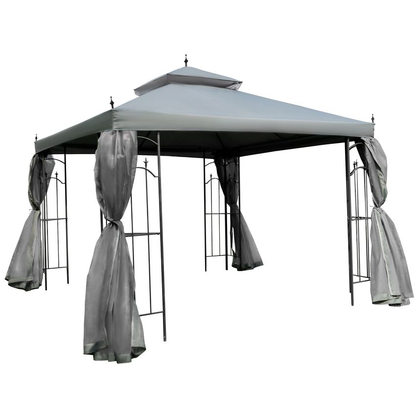 3 X 3 (M) Garden Gazebo Double Top Canopy w/Mesh Curtains Sun Shade Grey