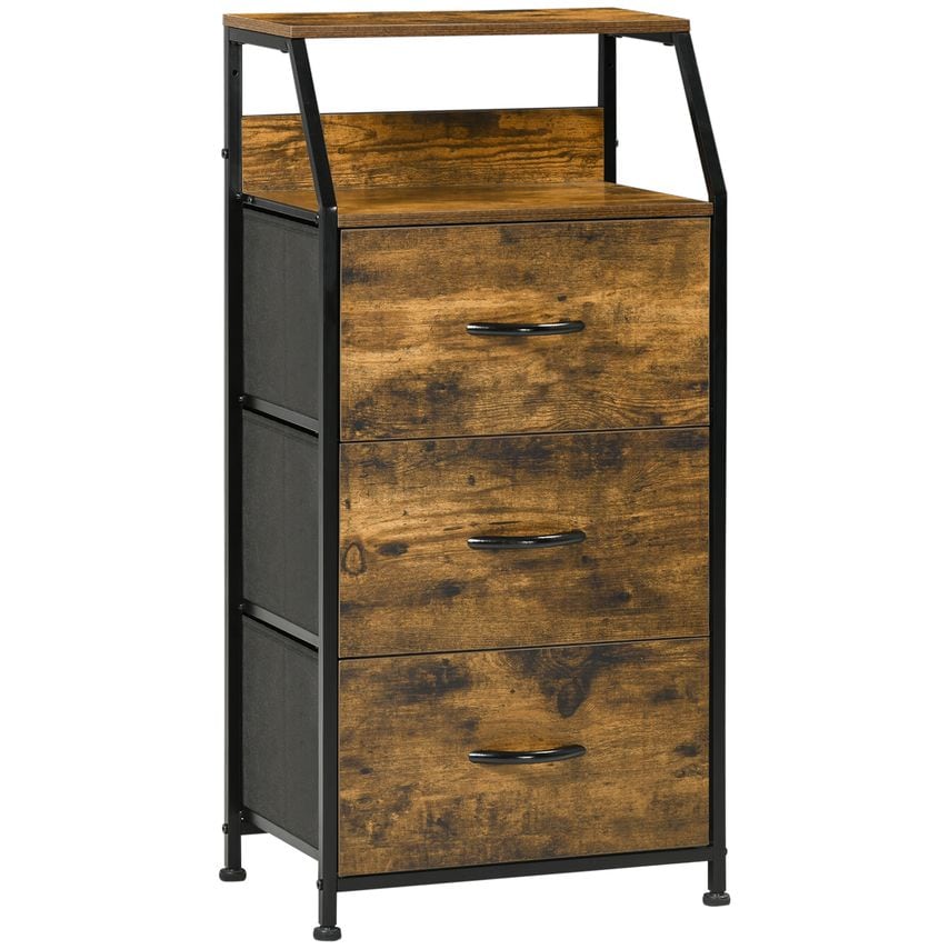 HOMCOM Storage Cabinet with 3 Fabric Drawers and Display Shelves, Chest of Drawe
