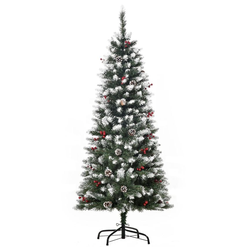 HOMCOM 5FT Artificial Christmas Tree Xmas Pencil Decoration w/Pinecone Berries