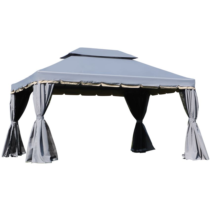 3 X 4m Aluminium Gazebo w/2 Tiers Roof Patio Garden Party Tent Grey