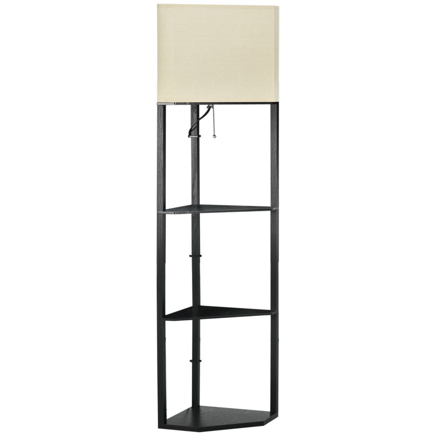 HOMCOM Corner Floor Lamp with Shelves, Modern Standing Lamps for Living Room Bed