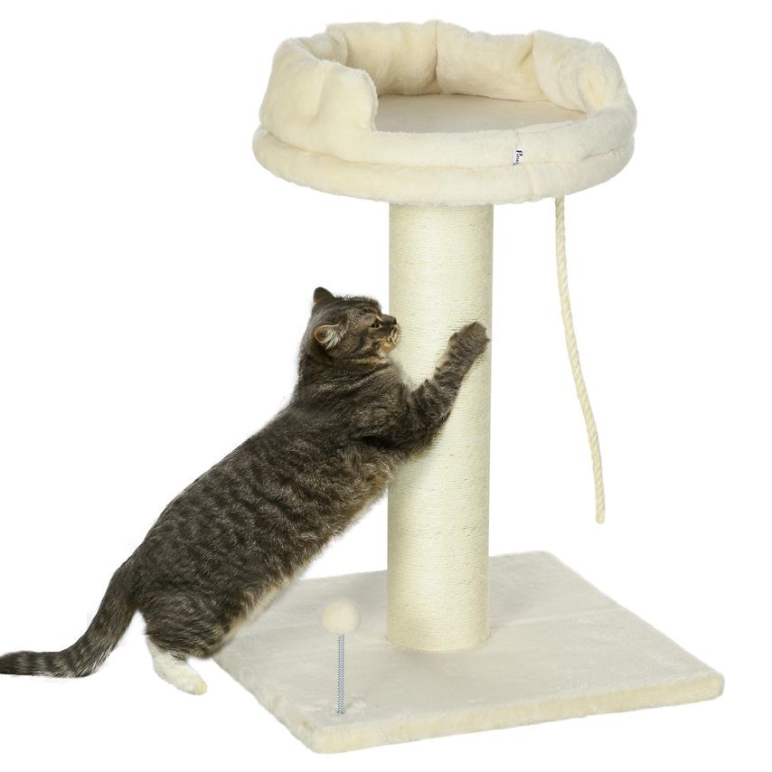 Cat Tree for Indoor Cats W/Sisal Scratching Post, Spacious Kitten Bed - Cream