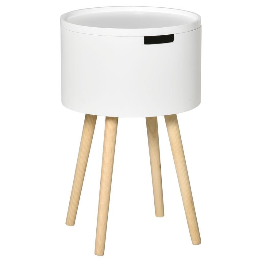 HOMCOM Round Side Table Wood Nightstand with Hidden Storage Space Removable Tray
