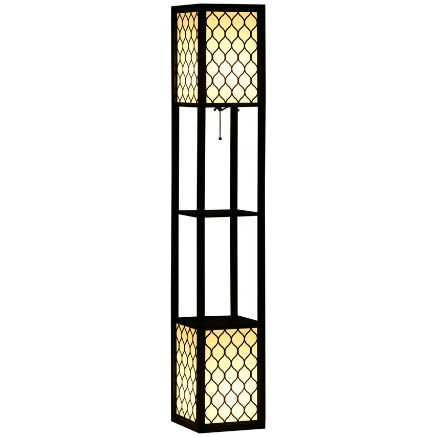 HOMCOM Floor Lamp with Shelves, 2 Light, Modern Standing Lamps for Living Room B