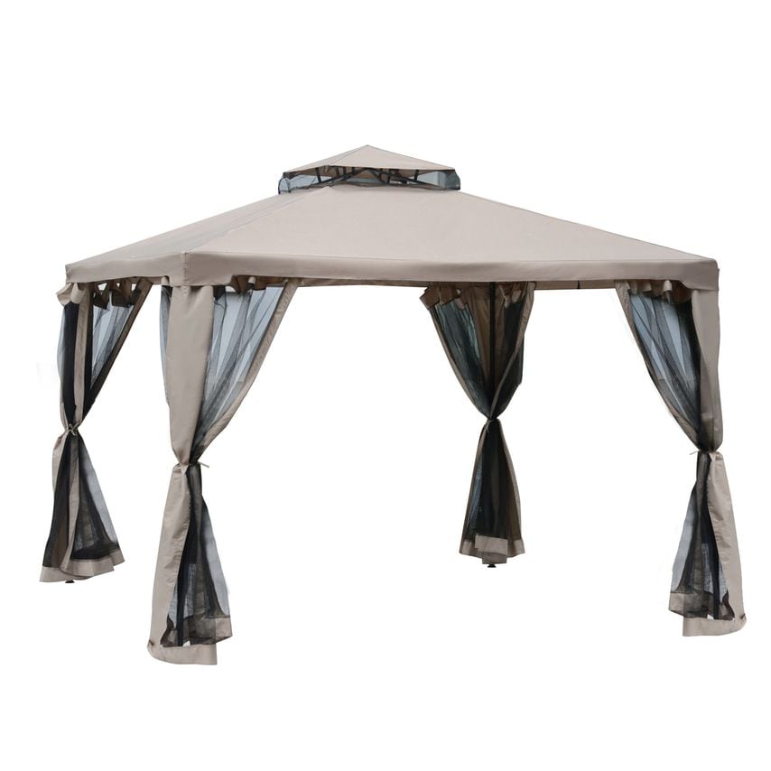 Metal Gazebo Outdoor 2-Tier Roof Party Tent with Netting