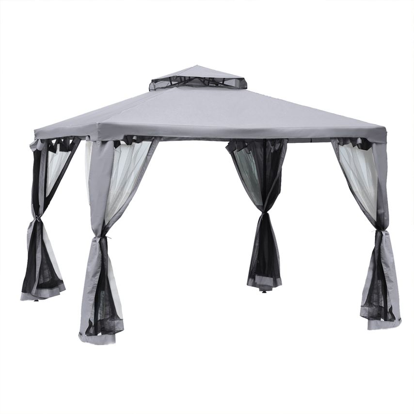 Metal Gazebo Outdoor 2-Tier Roof Party Tent with Netting