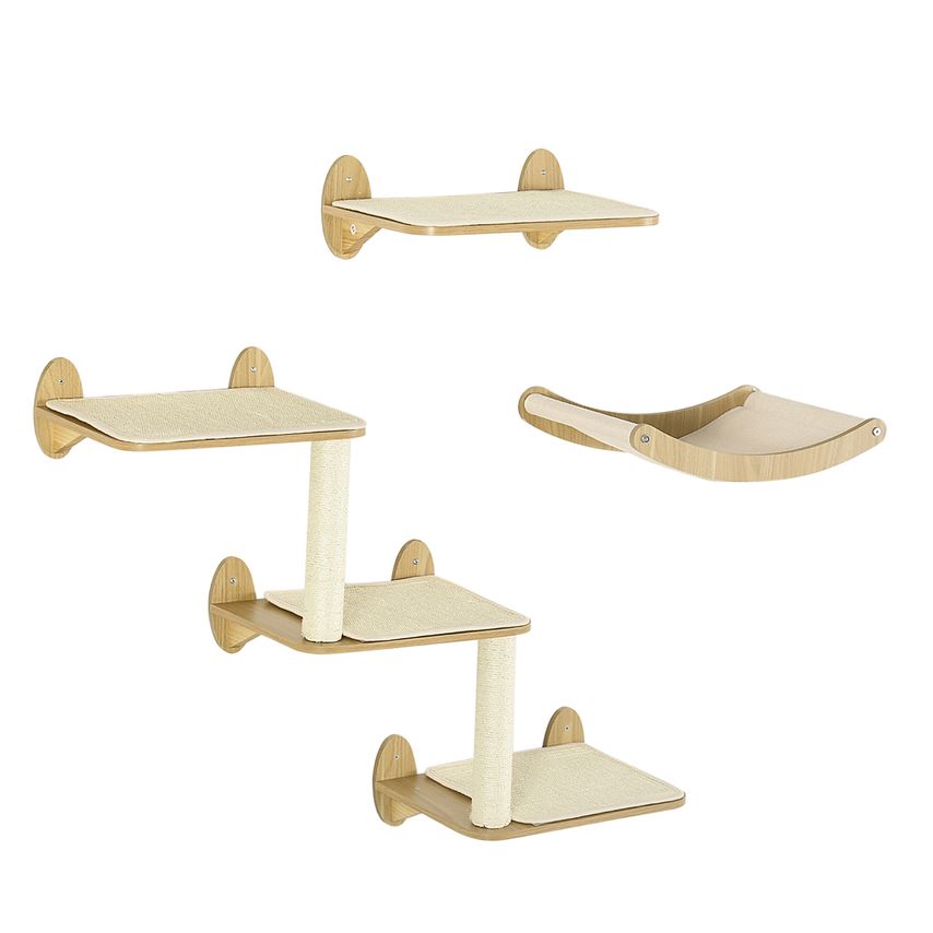 PawHut 3PCs Wall Mounted Cats Shelves with Jumping Platforms Hammock Scratching