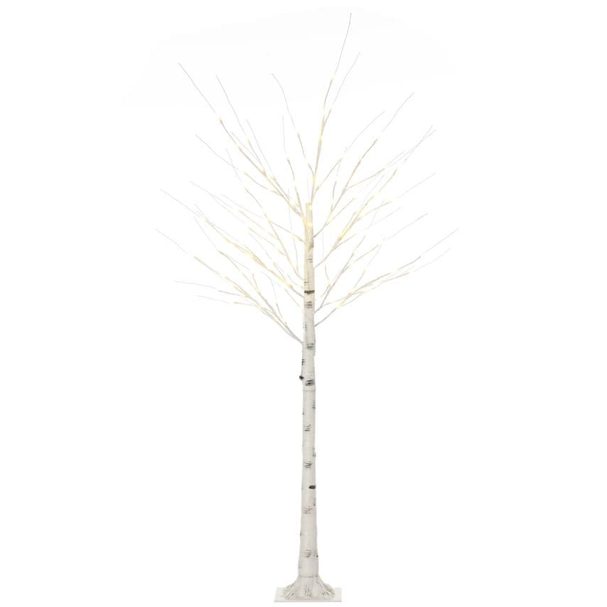 HOMCOM 6ft Artificial White Birch Tree with 96 Light for Indoor Covered Outdoor