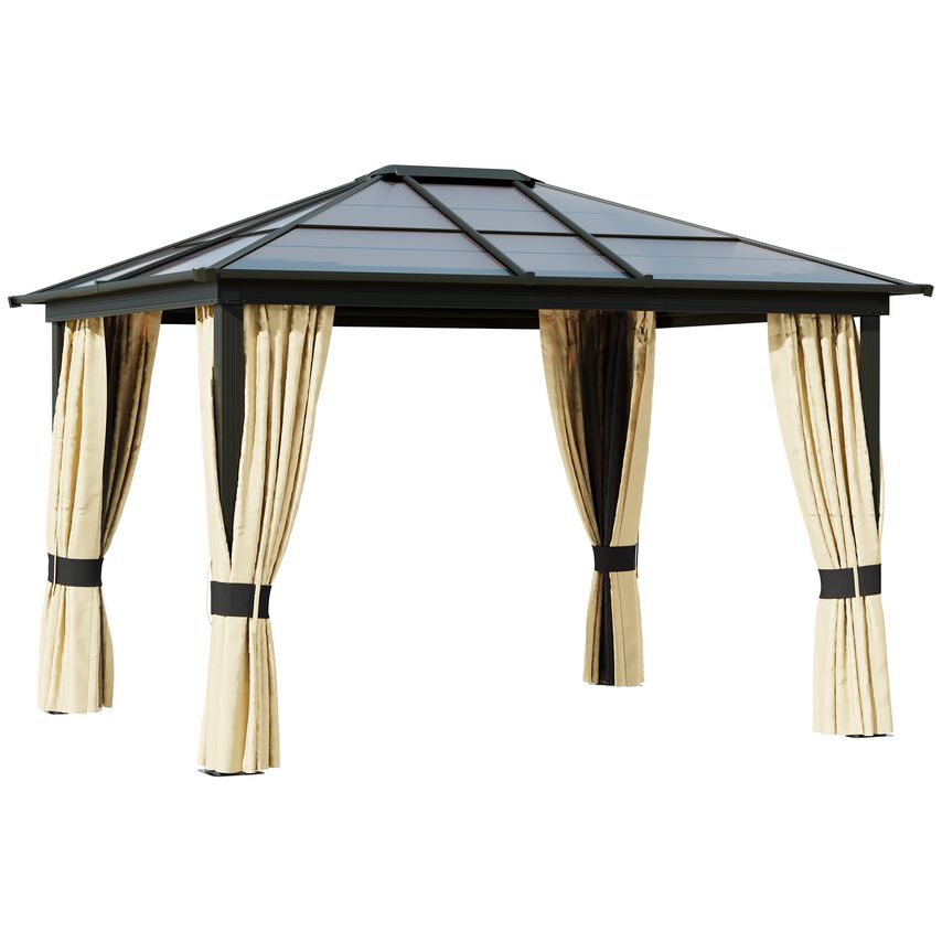 3x3.6M Aluminum Garden Gazebo Tent w/LED Solar Light ,Side Net Outdoor Sunshade