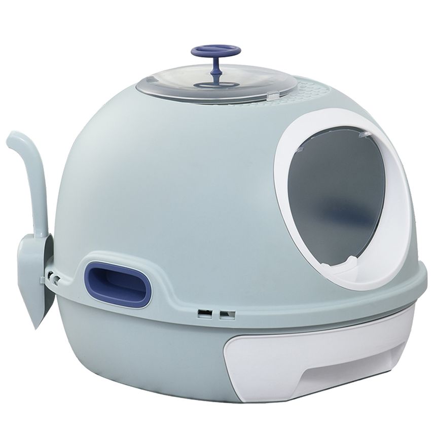 Cat Litter Box Pet Toilet with Scoop Enclosed Drawer Skylight Easy to Clean