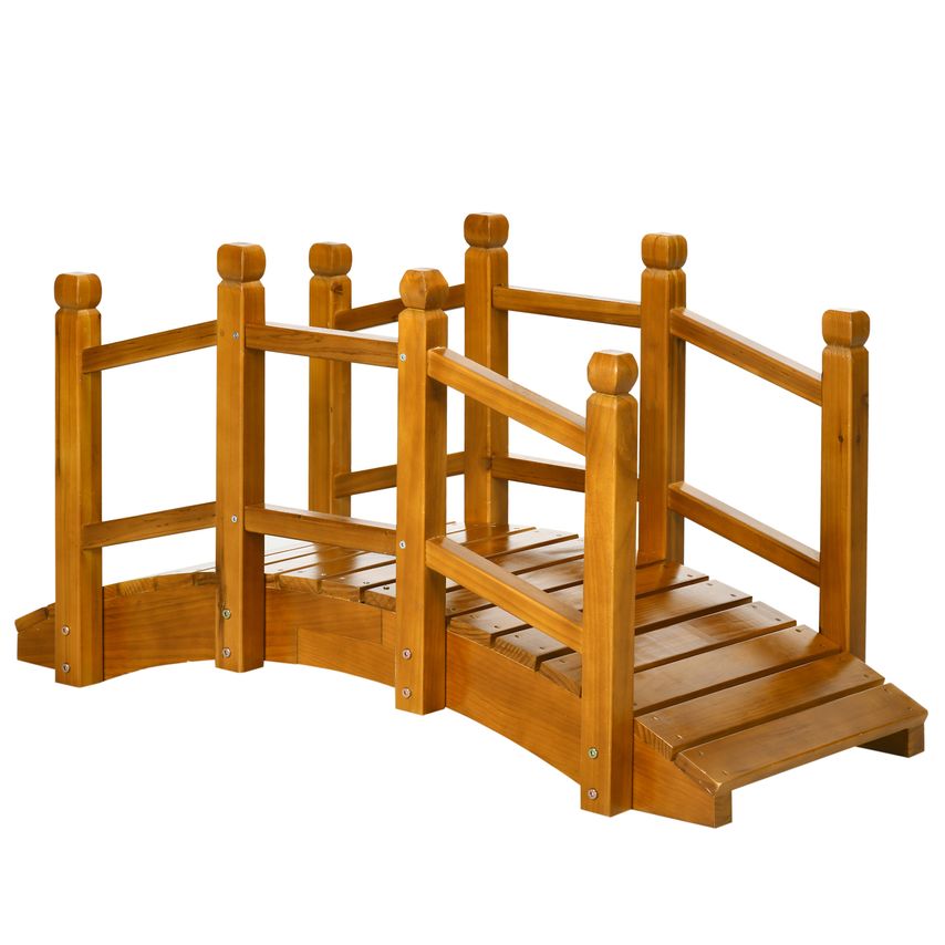 Wooden Garden Bridge ARC Footbridge with Safety Railings for Pond Creek Stream