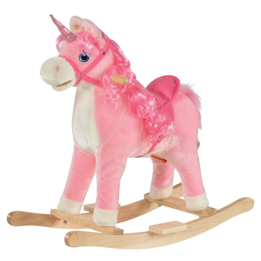 HOMCOM Kids Rocking Unicorn Ride-On Horse w/Moving Mouth Tail Sounds Rein 36-72