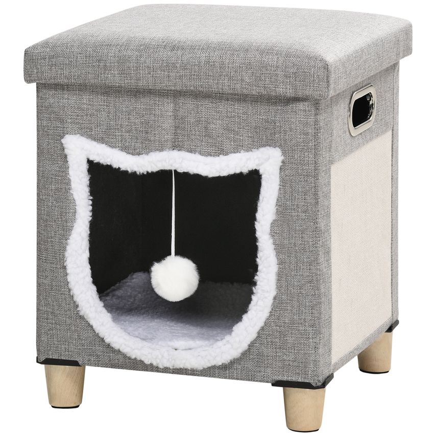2 in 1 Cat Bed Ottoman, Comfortable Cat Sleeping Cave House w/Cushion
