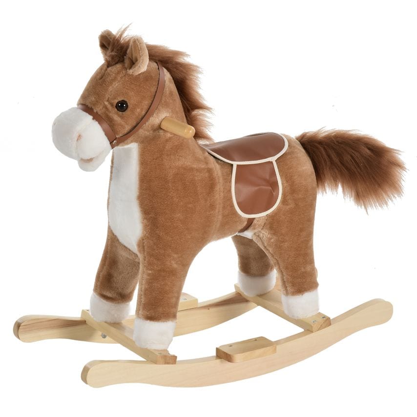 HOMCOM Kids Plush Ride on Rocking Horse with Realistic Sound Music Handle Grip33