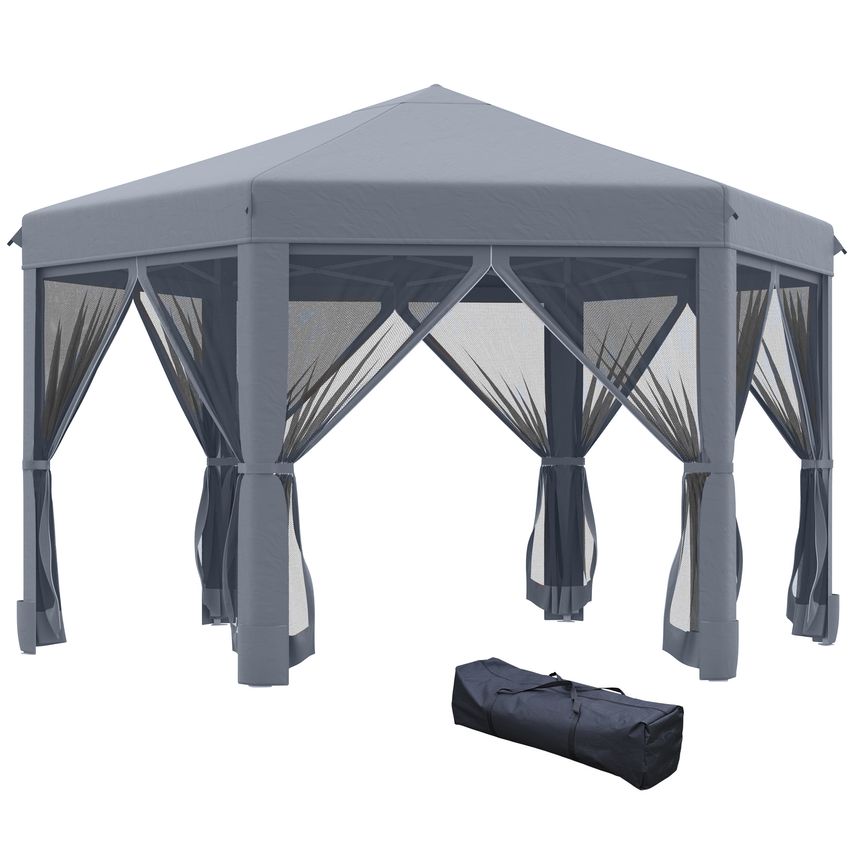 3.2m Outdoor Pop Up Gazebo Hexagonal Canopy Tent with Mesh Sidewalls